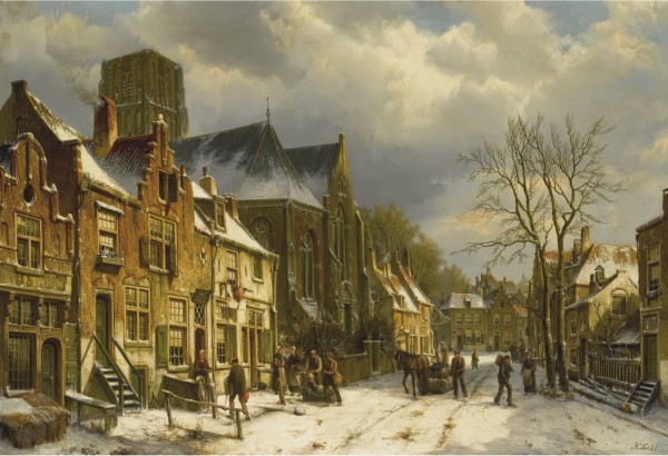 Winter streetscene by Willem Koekkoek